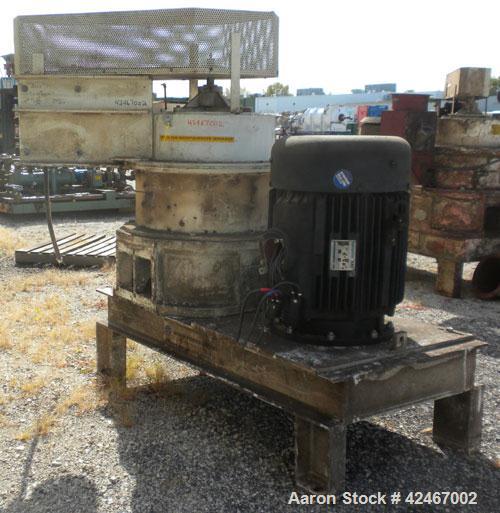Used Micron Powder Systems Air Classifying Mill, Model 60ACM, Carbon Steel. Approximate 30’’ diameter grinding chamber. Maximum rotor speed 3000 rpm, driven by a 125hp, 3/60/460 volt, 1780 rpm motor....