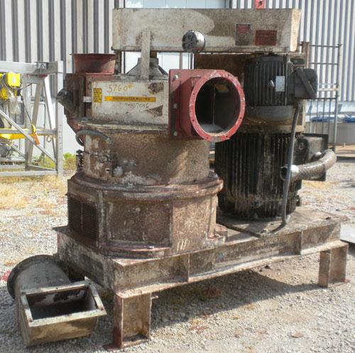 Used Micron Powder Systems Air Classifying Mill, Model 60ACM, Carbon Steel. Approximate 30’’ diameter grinding chamber. Maximum rotor speed 3000 rpm, driven by a 125hp, 3/60/460 volt, 1780 rpm motor....