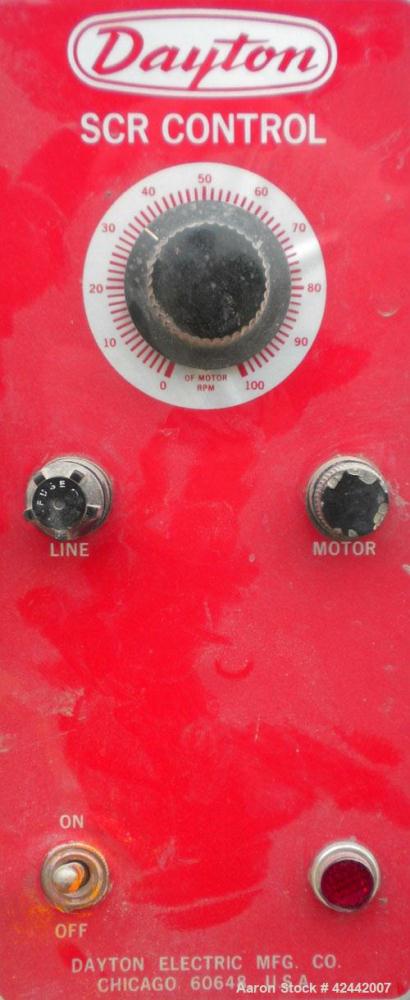 Used Mikro Pulverizer Hammer Mill, model 1SH, carbon steel. Approximate 8" diameter x 3-1/2" deep chamber with (6) 3’’ wide swinging stirrup hammers. Single screw feed, driven by a 1/4 hp, 90 volt, 1...