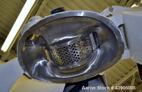 Used Mikro Pulverizer Hammer Mill, Model 1SH, 304 Stainless Steel. Approximately 8" diameter x 3-1/2" deep chamber with (6) 3” wide swinging stirrup hammers. Single screw feed, driven by a 1/2 hp, 3/...