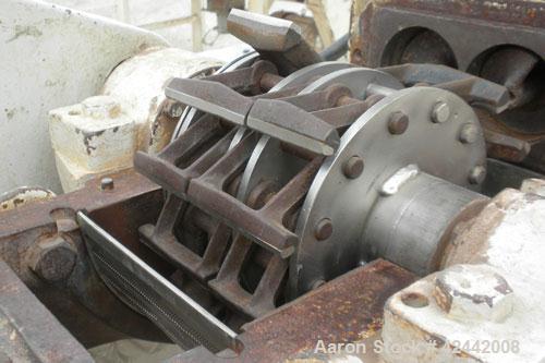 Used Mikro Pulverizer Hammer Mill, model 2SI, carbon steel. Approximate 12" diameter x 6-1/2" deep chamber with (2) rows of (10) 2-1/2’’ wide swinging stirrup hammers. Dual screw feed, driven by a 1/...