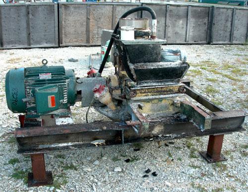 Used Mikro Pulverizer, Model 3TH, Carbon Steel. 14" Diameter x 14" wide rotor with approximate 14 rows of 4 swinging stirrup hammers. Gravity feed with chute, bottom screen, bottom discharge. Driven ...