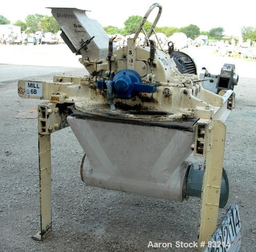 Used Mikro Pulverizer, Model 3TH, Carbon Steel. 14" Wide rotor with approximately 14 rows of 4 swinging stirrup hammers. Gravity feed with chute, bottom screen, set up for blower discharge. Driven by...