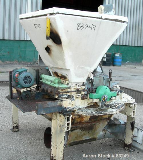 Used Mikro Pulverizer, Model 3TH, Carbon Steel. 14" Diameter x 14" wide rotor with approximately 14 rows of 4 swinging stirrup hammers. Triple screw feed with hopper, approximately 3" diameter screws...