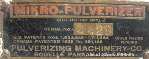 Used Mikro Pulverizer, Carbon Steel. Approximate 20" diameter x 12" wide rotor with 16 rows of 4 swinging stirrup hammers. 13" x 15" top feed with 304 stainless steel hopper, triple screw chamber fee...