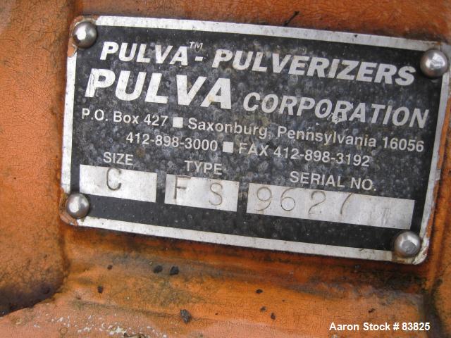USED: Pulva Corp Pulverizer, model C, carbon steel. Double screw feed. Driven by a 3/4 hp motor. Main drive is a 40 hp, 230/460 volt motor. Base mounted.