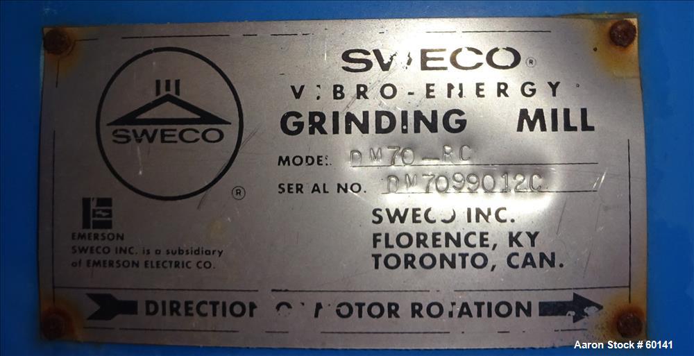 Used Stainless Steel Sweco Vibro Energy Dry Grinding Mill, Model DM70-RC