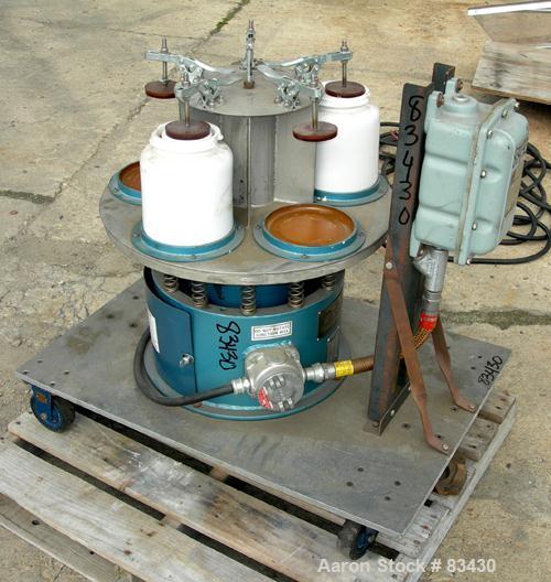 USED: Sweco vibro energy grinding mill, model M18. Unit can accept (5) 5" diameter x 5-1/2" deep ceramic jars, (2) included. (5) Lid clamps and jar holders. Driven by a 1/4 hp, 3/60/440 volt, 1140 rp...