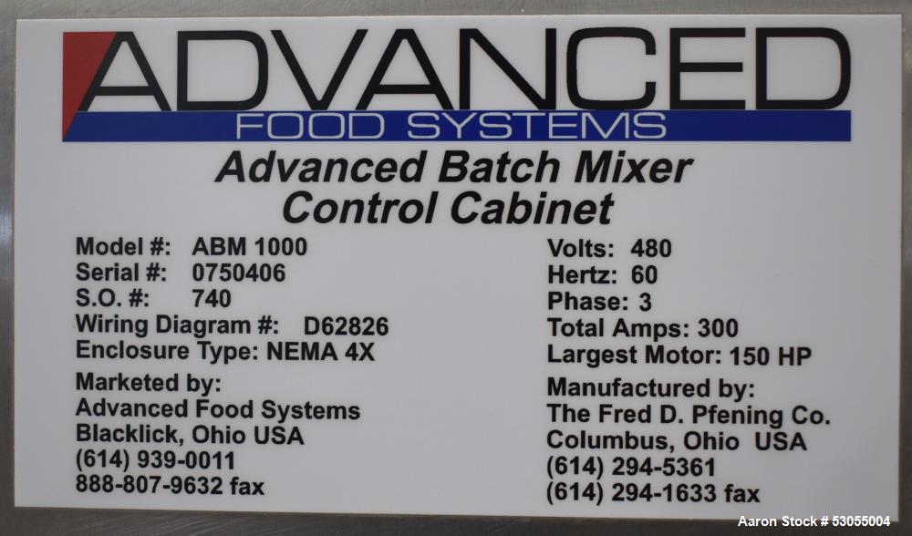 Advanced Food Systems Batch Mixer, Model ABM1000