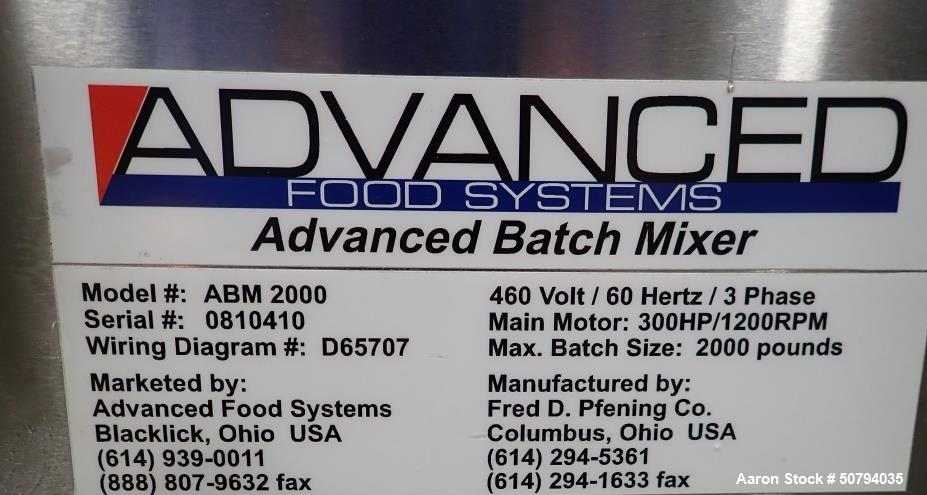 Used- Advanced Food Systems 2000 lb High Speed Batch Mixer