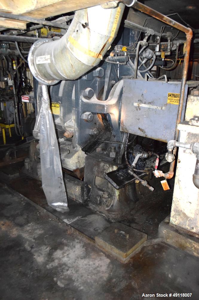 Used Farrel Banbury Mixer, Model 9D. Approximate chamber gross volume 182 liters (48 gallons, 11,120 cubic inches), approximate compound capacity 390 pounds. Jacketed chrome plated sides and door top...
