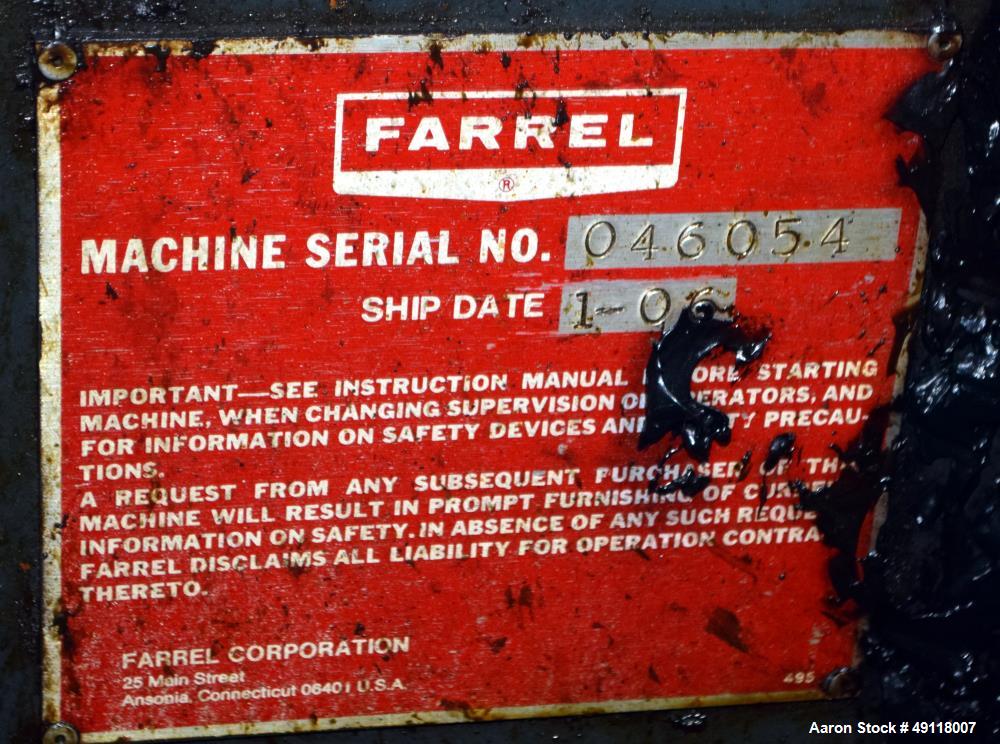 Used- Farrel Banbury Mixer, Model 9D. Approximate chamber gross volume 182 liters (48 gallons, 11,120 cubic inches), approxi...