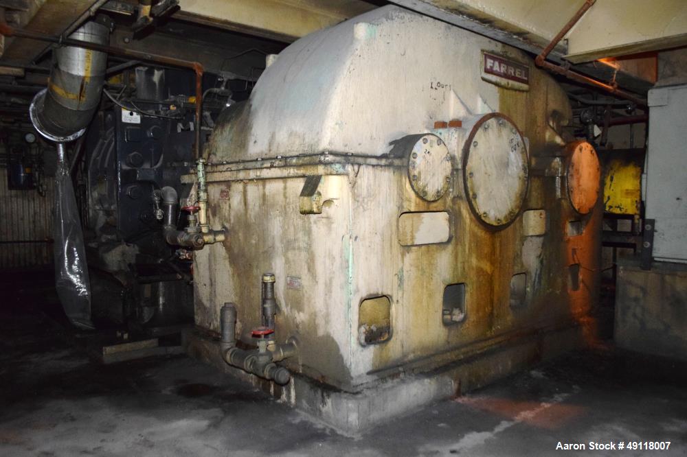 Used Farrel Banbury Mixer, Model 9D. Approximate chamber gross volume 182 liters (48 gallons, 11,120 cubic inches), approximate compound capacity 390 pounds. Jacketed chrome plated sides and door top...