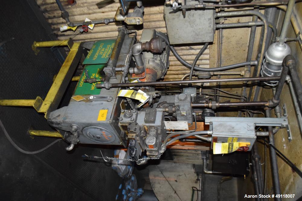 Used Farrel Banbury Mixer, Model 9D. Approximate chamber gross volume 182 liters (48 gallons, 11,120 cubic inches), approximate compound capacity 390 pounds. Jacketed chrome plated sides and door top...