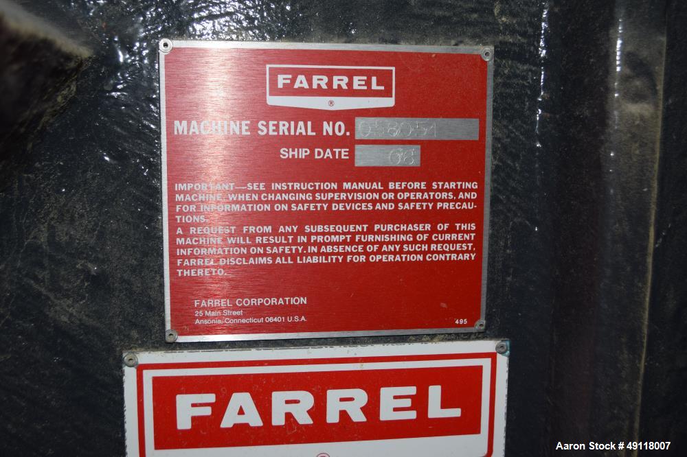 Used Farrel Banbury Mixer, Model 9D. Approximate chamber gross volume 182 liters (48 gallons, 11,120 cubic inches), approximate compound capacity 390 pounds. Jacketed chrome plated sides and door top...