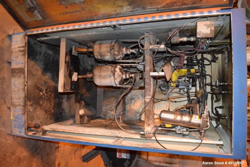 Used Farrel Banbury Mixer, Model 9D. Approximate chamber gross volume 182 liters (48 gallons, 11,120 cubic inches), approximate compound capacity 390 pounds. Jacketed chrome plated sides and door top...