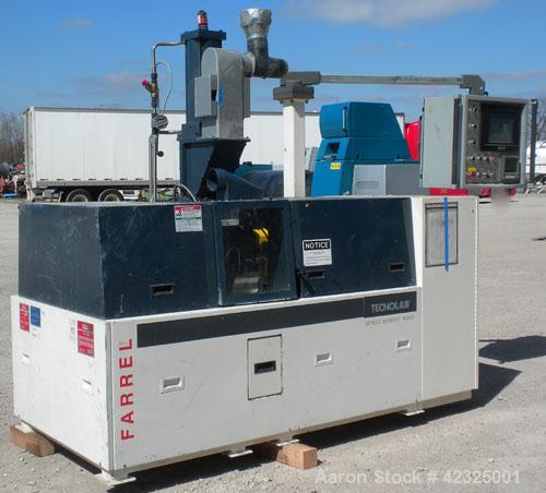 Used Farrel Laboratory Size Banbury Mixer, Model BR1600. Chamber net volume 1.6 liters (0.41 gallons), approximate compound capacity 1.2 kg (2.6 pounds). Jacketed stainless steel sides, rated 150 psi...
