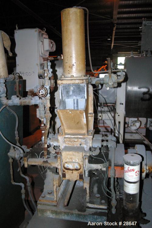 Used Farrel-Birmingham Banbury Mixer,  Model B, Carbon Steel. 2.6 pound capacity, side open design. Air operated feed ram with flat style floating weight. Two wing rotor. 4 speed drive. Driven by a 2...