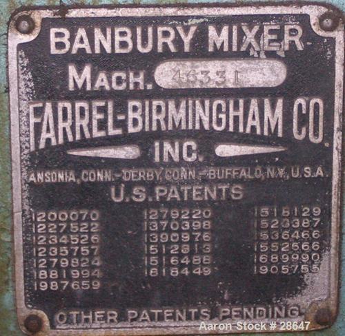 Used- Farrel-Birmingham Banbury Mixer,  Model B, Carbon Steel. 2.6 pound capacity, side open design. Air operated feed ram w...