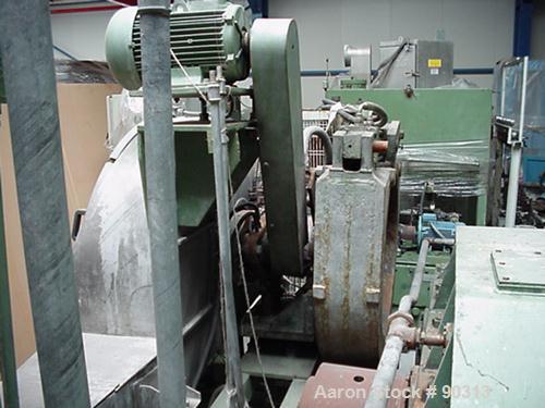 Used Farrel Pomini Banbury Mixer, Model F80. Jacketed chamber, drop door design. 4 wing style cored rotors, approximately 35-70 rpm. Mixing chamber 21.2 gallon (80 liter), max batch weight 132 pounds...
