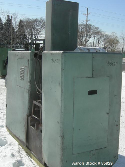 Used Farrel Banbury Mixer, Model 00C. Jacketed chamber, drop door design, rated 150 PSI water or steam. Wing style cored rotors, approximately 125/62.5 RPM. Gross chamber liquid capacity 1.2 gallons....