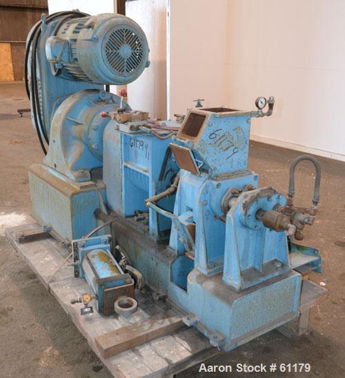 Used Teledyne Readco 5" High Intensity Batch Mixer Compounder, 100 Cubic Inch (0.43 gallon), 304 Stainless Steel. Jacketed bowl, cored rotors, co-rotating design. 5-1/2" x 5" Top feed opening with ho...