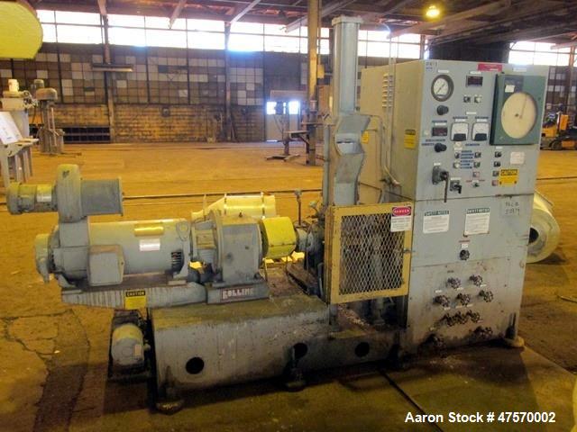 Used Stewart Bolling Lab Internal Rotor Mixer, Model 00. 1.6 Liter mixer volume, driven by a 30hp DC motor with SCR control. Serial# 1.88.13977.