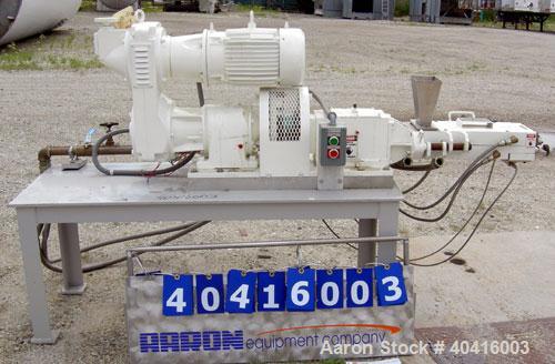 Used Teledyne Readco 2" twin screw continuous processor, 434 stainless steel.  (2) 2" diameter x approximately 17 1/2" long shafts.  Carbon steel jacketed chamber, clamshell design, rated 150 psi at ...