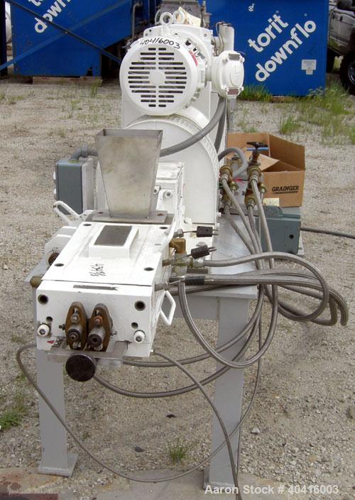 Used Teledyne Readco 2" twin screw continuous processor, 434 stainless steel.  (2) 2" diameter x approximately 17 1/2" long shafts.  Carbon steel jacketed chamber, clamshell design, rated 150 psi at ...