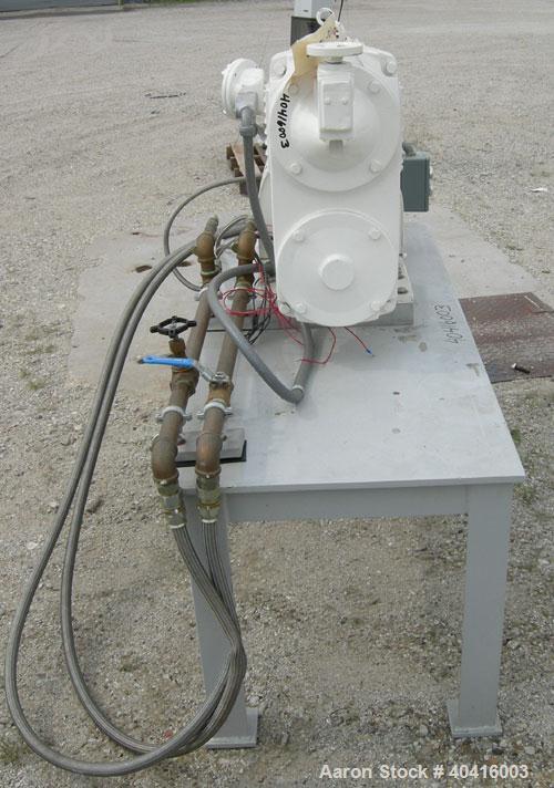 Used Teledyne Readco 2" twin screw continuous processor, 434 stainless steel.  (2) 2" diameter x approximately 17 1/2" long shafts.  Carbon steel jacketed chamber, clamshell design, rated 150 psi at ...