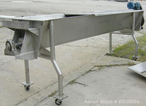 Used Continuous screw mixer, 316 stainless steel. 9" diameter x 105" long x 4 1/2" centers open screw, 2 3/4" diameter shaft. Non-jacketed U-trough 23 1/2" wide x 10' long x 16" deep. 8" end bottom o...