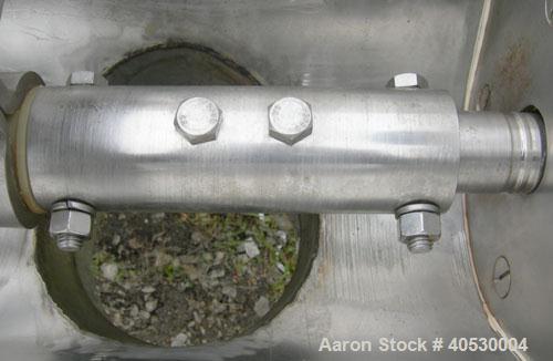 Used Continuous screw mixer, 316 stainless steel. 9" diameter x 105" long x 4 1/2" centers open screw, 2 3/4" diameter shaft. Non-jacketed U-trough 23 1/2" wide x 10' long x 16" deep. 8" end bottom o...