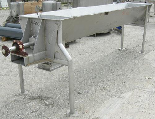 Used Continuous Screw/Paddle Mixer, 316 stainless steel. 9" diameter x 96" long x 4 1/2" centers open screw, 18" long 1/4" thick bolt on paddle section, 2 3/4" diameter shaft. Non-jacketed U-trough 2...