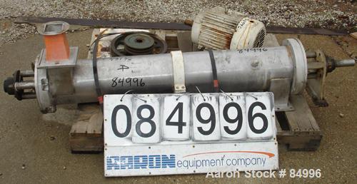 Used Paddle Style Continuous Mixer, 431 Stainless Steel. 8" diameter x 50" long non-jacketed chamber, 2" diameter shaft with 1-1/2" wide x 1/4" thick screw in paddles. 4" x 4" top feed, 4" x 4" end b...