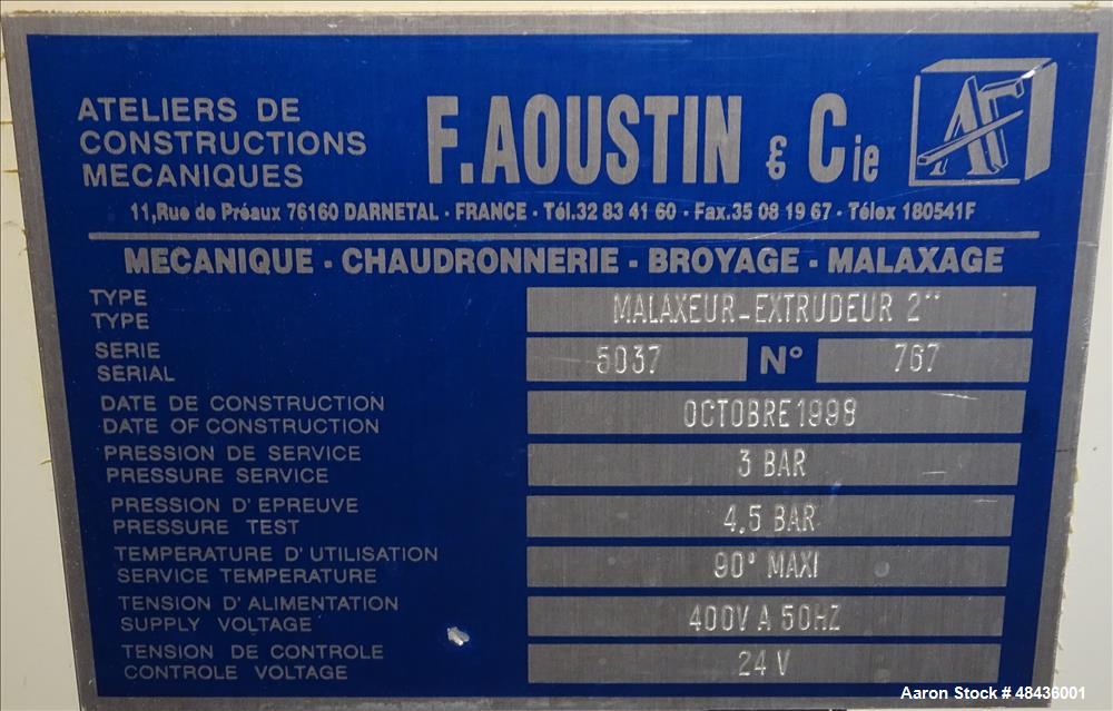 Used- F. Aoustin Malaxeur Extrudeur / Extruder Twin-Screw Continuous Mixing/Extr