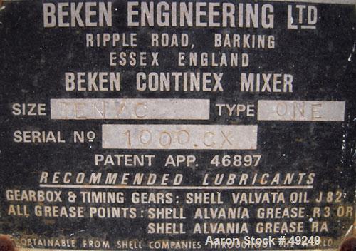 Used Beken Engineering Twin Shaft Processor/Mixer, Model TEN/C, Type ONE