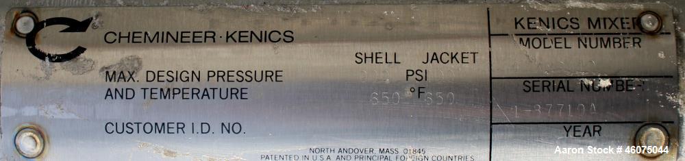Used Chemineer Kenics Fixed Element Static Mixer, Model 4-KMS-10, Stainless Steel. Approximate 4" diameter x 57" long tube, rated 900 psi at 650 degrees F, jacket rated 400 psi at 650 degrees F. Seri...