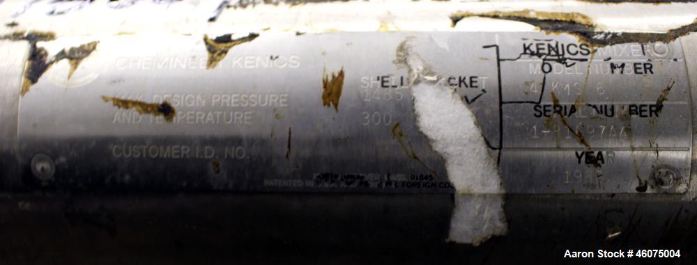 Used Chemineer Kenics Fixed Element Static Mixer, Model 4-KMS-6, Stainless Steel. Approximate 4" diameter x 42" long tube, rated 1485 psi at 300 degrees F. Serial# 1-81697A4, built 1982.