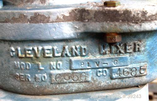 USED: Cleveland inline continuous mixer, model PLV-6, 316 stainless steel. 6" diameter inlet/outlet. Driven by a 1/3 hp, 3/60/208-220/440 volt, 1725/1425 rpm motor.
