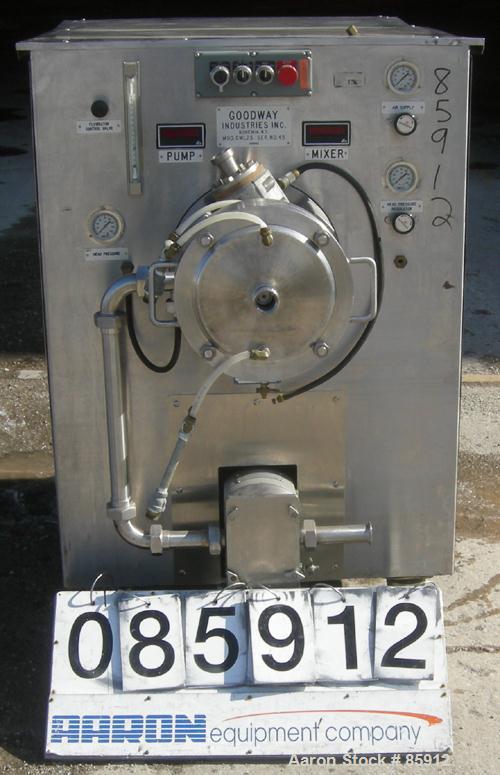 Used Goodway Industries Continuous Mixer, model CML25, 304 stainless steel. 10" diameter, jacketed stator, 2" triclamp inlet, 2" National Pipe Thread outlet. Driven by a 7-1/2 hp, 3/60/208-230/460 vo...