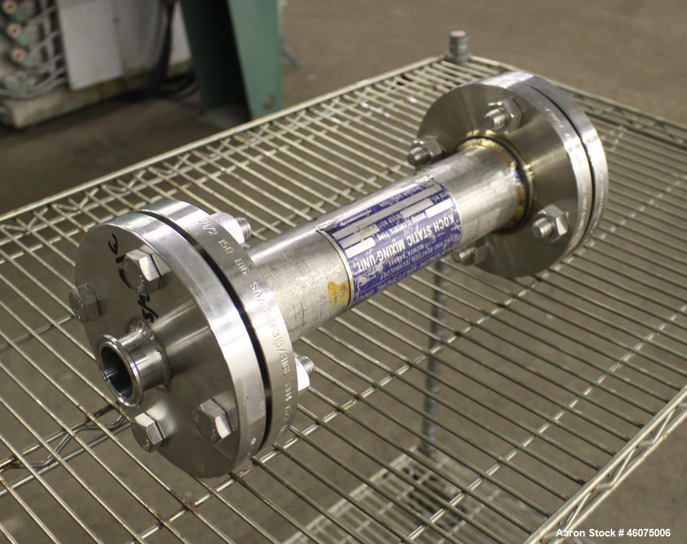 Used Koch-Glitsch Static Mixer, Type SMX, Stainless Steel. (4) Mixing elements, approximate 2-1/2" diameter x 12" long chamber, 1-1/2" tri-clamp inlet/outlet. Job#916043.