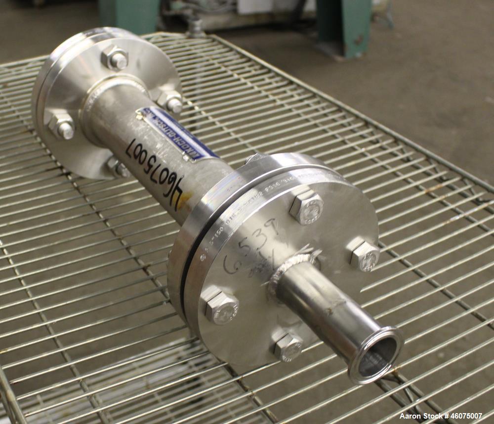 Used Koch-Glitsch Static Mixer, Type SMX, Stainless Steel. (4) Mixing elements, approximate 2-1/2" diameter x 14" long chamber, 1-1/2" tri-clamp inlet/outlet. Job#914601.