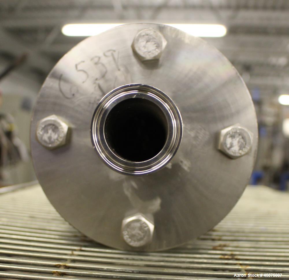 Used Koch-Glitsch Static Mixer, Type SMX, Stainless Steel. (4) Mixing elements, approximate 2-1/2" diameter x 14" long chamber, 1-1/2" tri-clamp inlet/outlet. Job#914601.