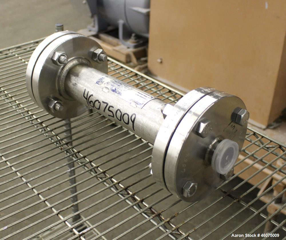 Used Koch-Glitsch Static Mixer, Type SMX, Stainless Steel. (4) Mixing elements, approximate 2-1/2" diameter x 14" long chamber, 1-1/2" tri-clamp inlet/outlet. Job#940882.