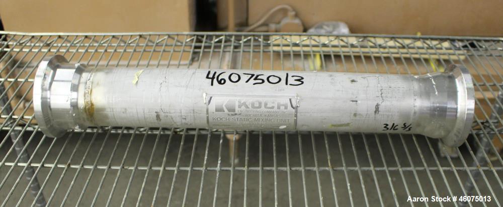 Used Koch-Glitsch Static Mixer, Type SMX, Stainless Steel. (6) Mixing elements, approximate 3-1/2" diameter x 20" long chamber. 3-1/2" Inlet/outlet. Job#G17144-75.