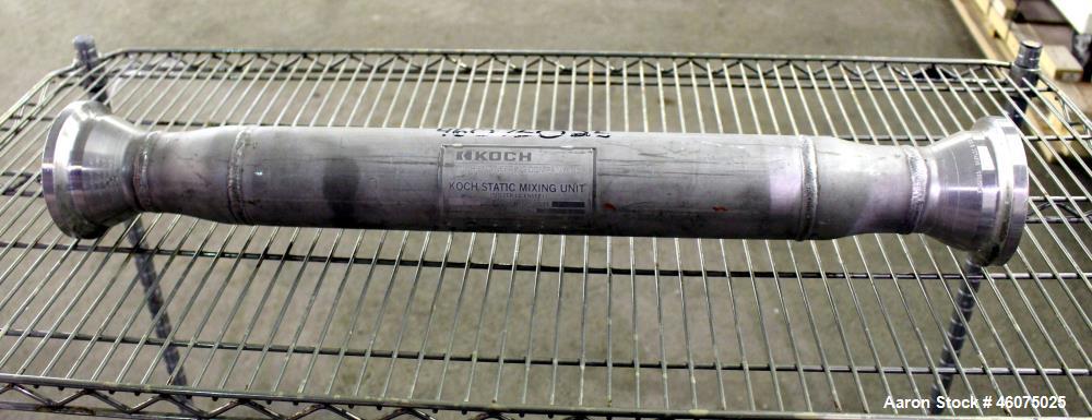 Used Koch-Glitsch Static Mixer, Type SMX, Stainless Steel. (6) Mixing elements, approximate 3-1/2" diameter x 20" long chamber. 3-1/2" Inlet/outlet. Job#G17144-91.