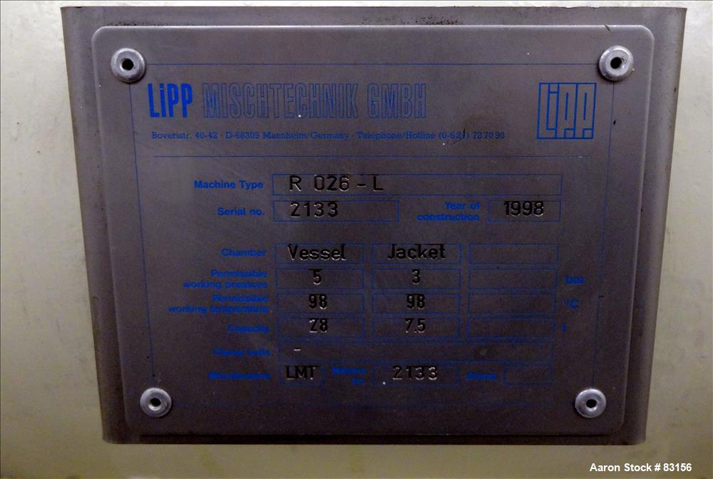 Used Stainless Steel Lipp Inline Continuous Rotor/Stator Shear Force Mixer