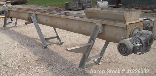 Used Continuous "L" Shaped Mixer consisting of: (1) Horizontal section with an 11" diameter x 5" pitch single ribbon, 4130 carbon steel, 304 stainless steel trough, partially rubber lined, 12 1/2" wi...