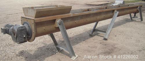 Used Continuous "L" Shaped Mixer consisting of: (1) Horizontal section with an 11" diameter x 5" pitch single ribbon, 4130 carbon steel, 304 stainless steel trough, partially rubber lined, 12 1/2" wi...