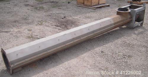 Used Continuous "L" Shaped Mixer consisting of: (1) Horizontal section with an 11" diameter x 5" pitch single ribbon, 4130 carbon steel, 304 stainless steel trough, partially rubber lined, 12 1/2" wi...